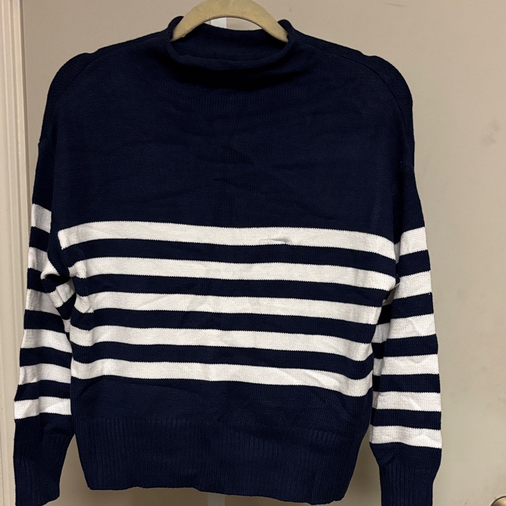 NWT Truth Navy and White Striped Women's Turtleneck Sweater